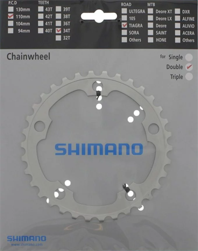 Shimano Tiagra Compact 9-fach 34 Zähne Silber (F-Type) Y-1HA34000 1 Shimano Tiagra Compact 9-fach 34 Zähne Silber (F-Type) Y-1HA34000